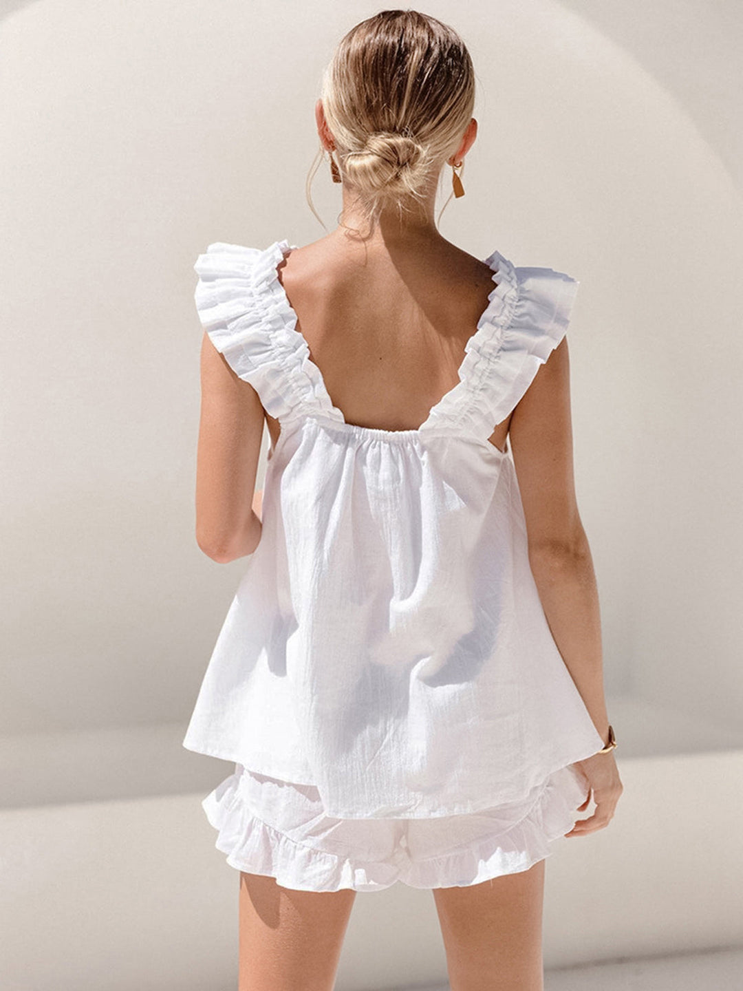 Ensemble femme été : Top à volants & Shorts en coton bio