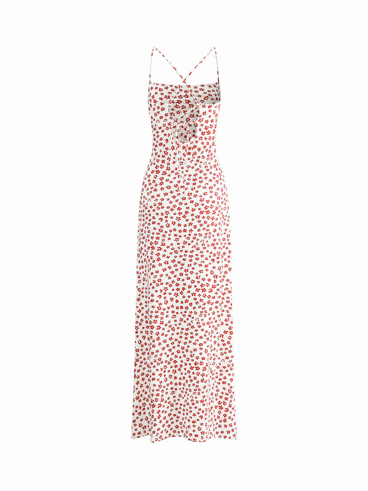 Long summer dress with floral pattern – backless, flowing