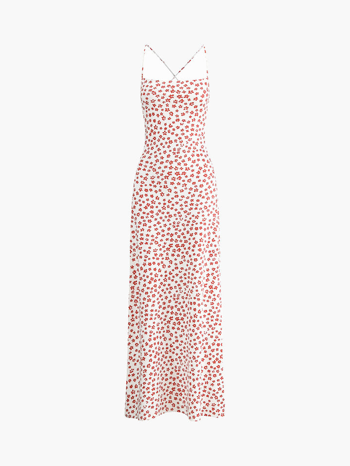 Long summer dress with floral pattern – backless, flowing