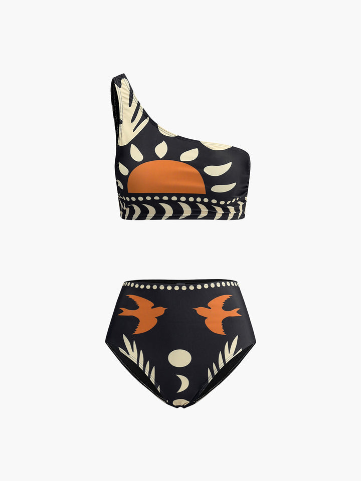 Asymmetric bikini set with bird print – trendy summer look