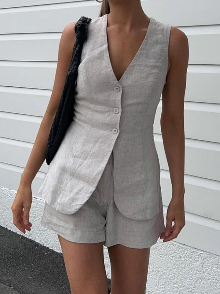 Ensemble d'été pour femmes – Top à cordon de serrage et shorts avec fente