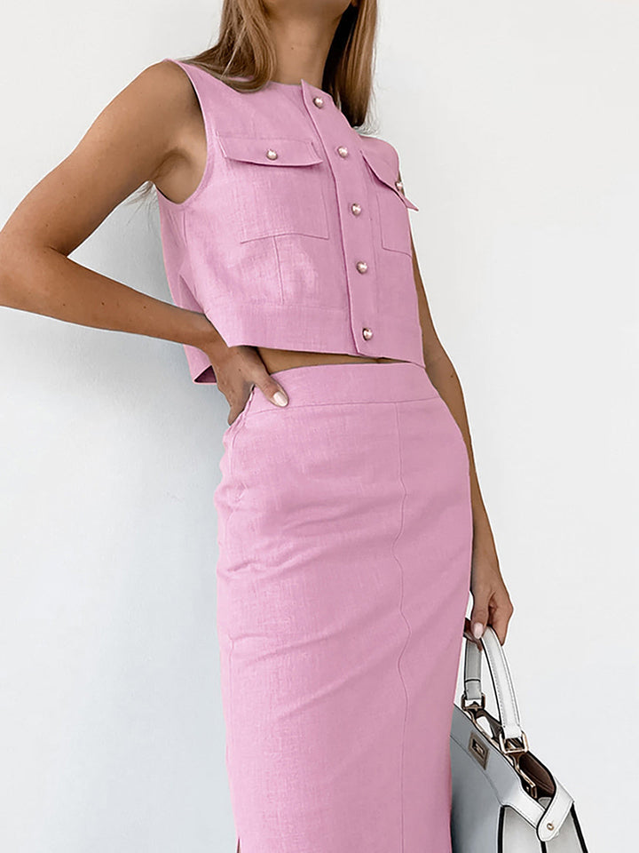 Conjunto de falda sin mangas de algodón para mujer – Elegante conjunto de dos piezas