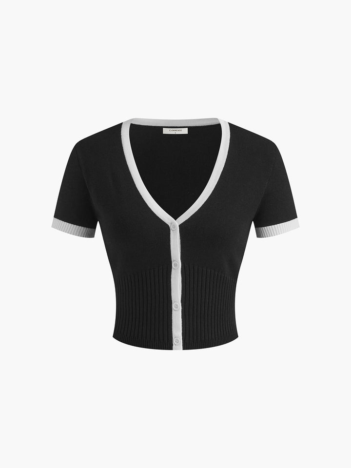 Ensemble de tricot deux pièces pour femmes – Bord contrasté et jupe plissée
