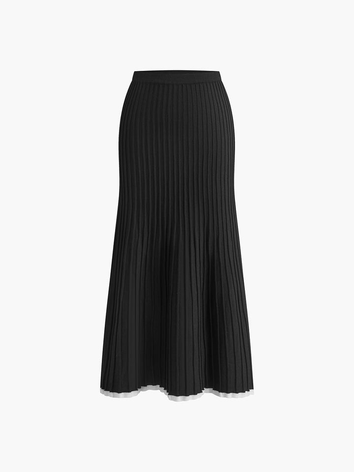Ensemble de tricot deux pièces pour femmes – Bord contrasté et jupe plissée