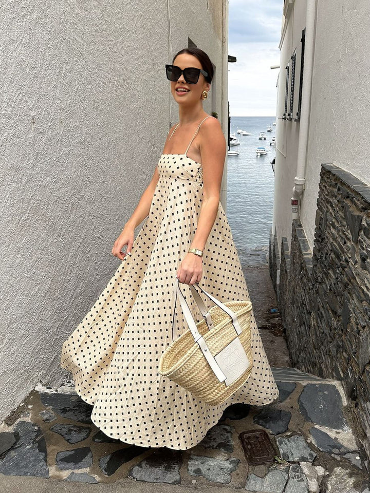 Vestido maxi veraniego con tirantes finos – vestido de flores
