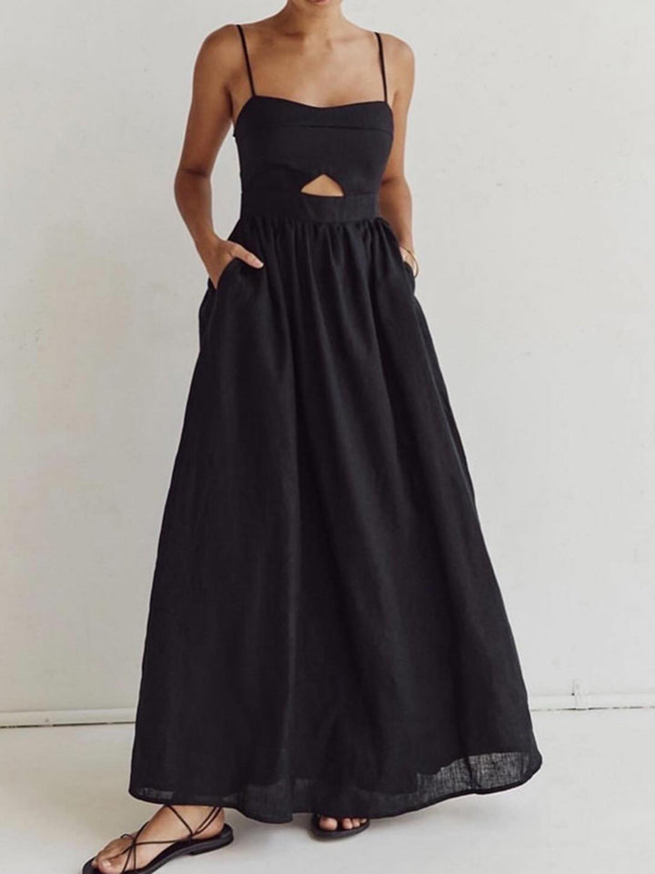 Maxi dress made of cotton with cut-outs and pockets – sleeveless, elegant