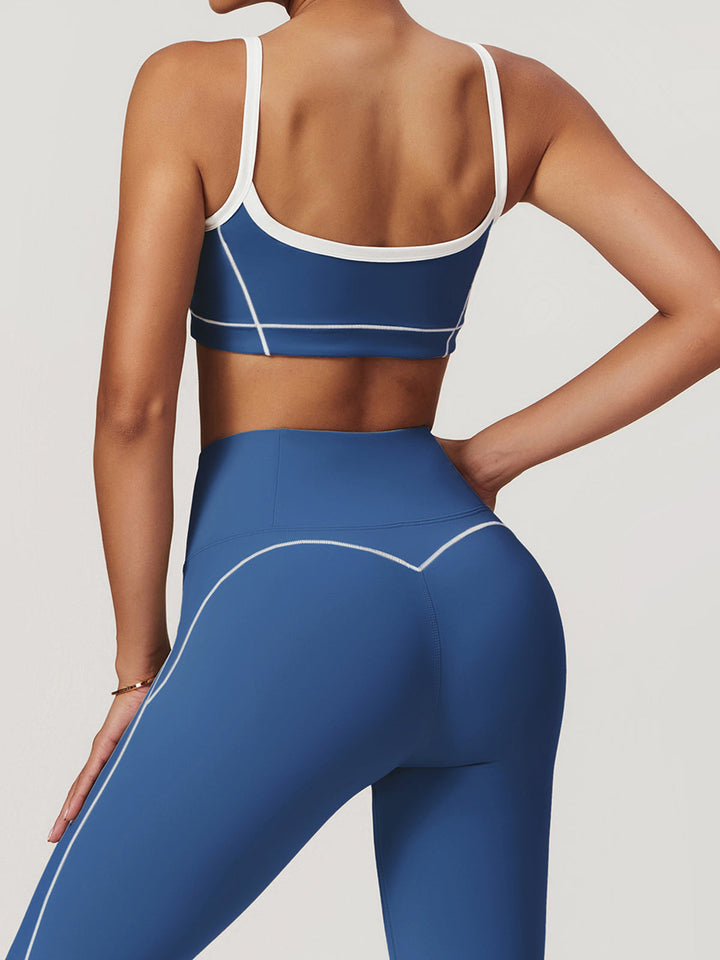 Soutien-gorge de sport sans couture avec empiècement contrasté – Haute élasticité et coussinets amovibles