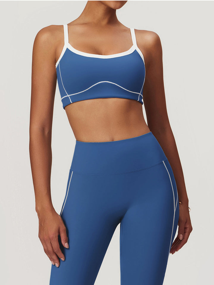 Soutien-gorge de sport sans couture avec empiècement contrasté – Haute élasticité et coussinets amovibles