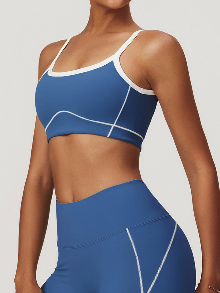 Soutien-gorge de sport sans couture avec empiècement contrasté – Haute élasticité et coussinets amovibles