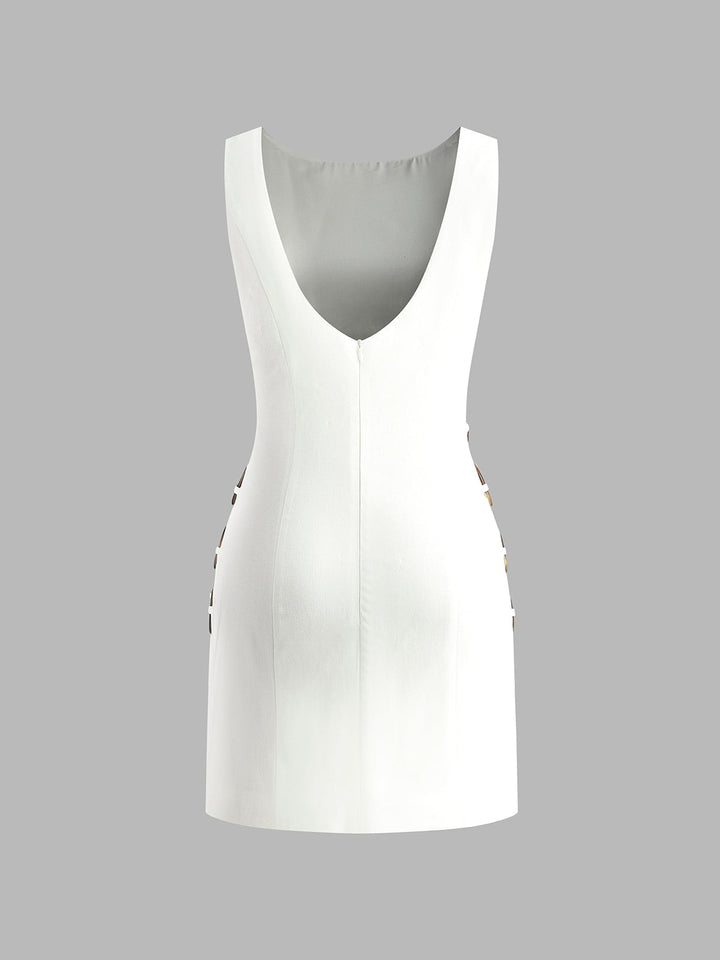 Robe mini à découpes en mélange de lin – Robe d'été sans manches avec anneau en O