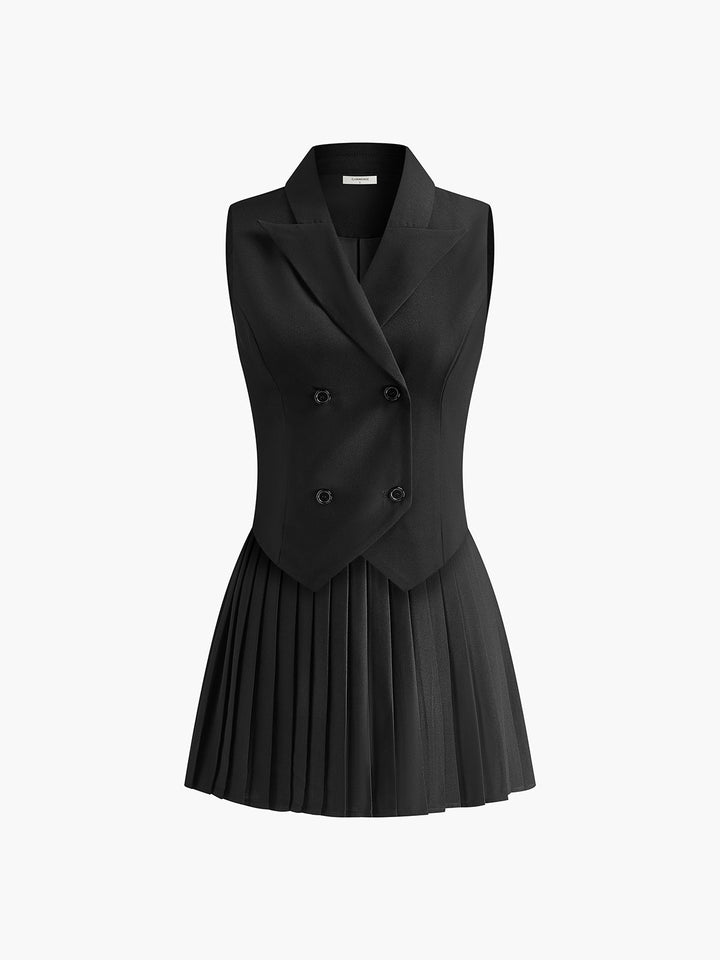 Damen Anzug-Weste & Plissierter Minirock Zweiteiler Set