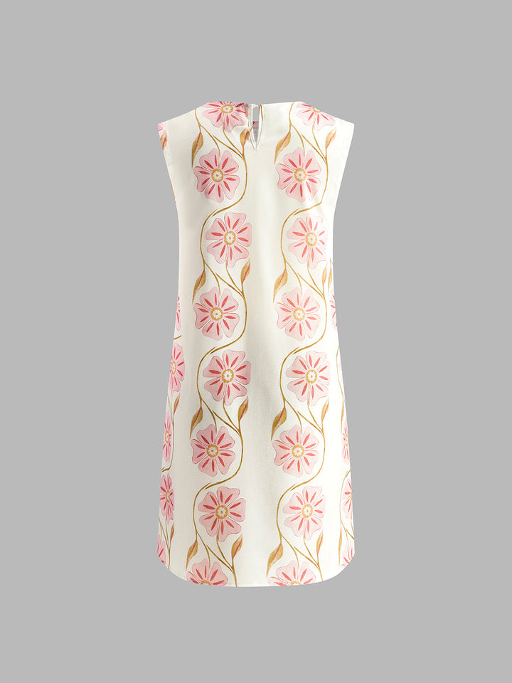 Sleeveless mini dress with romantic floral pattern – summer dress