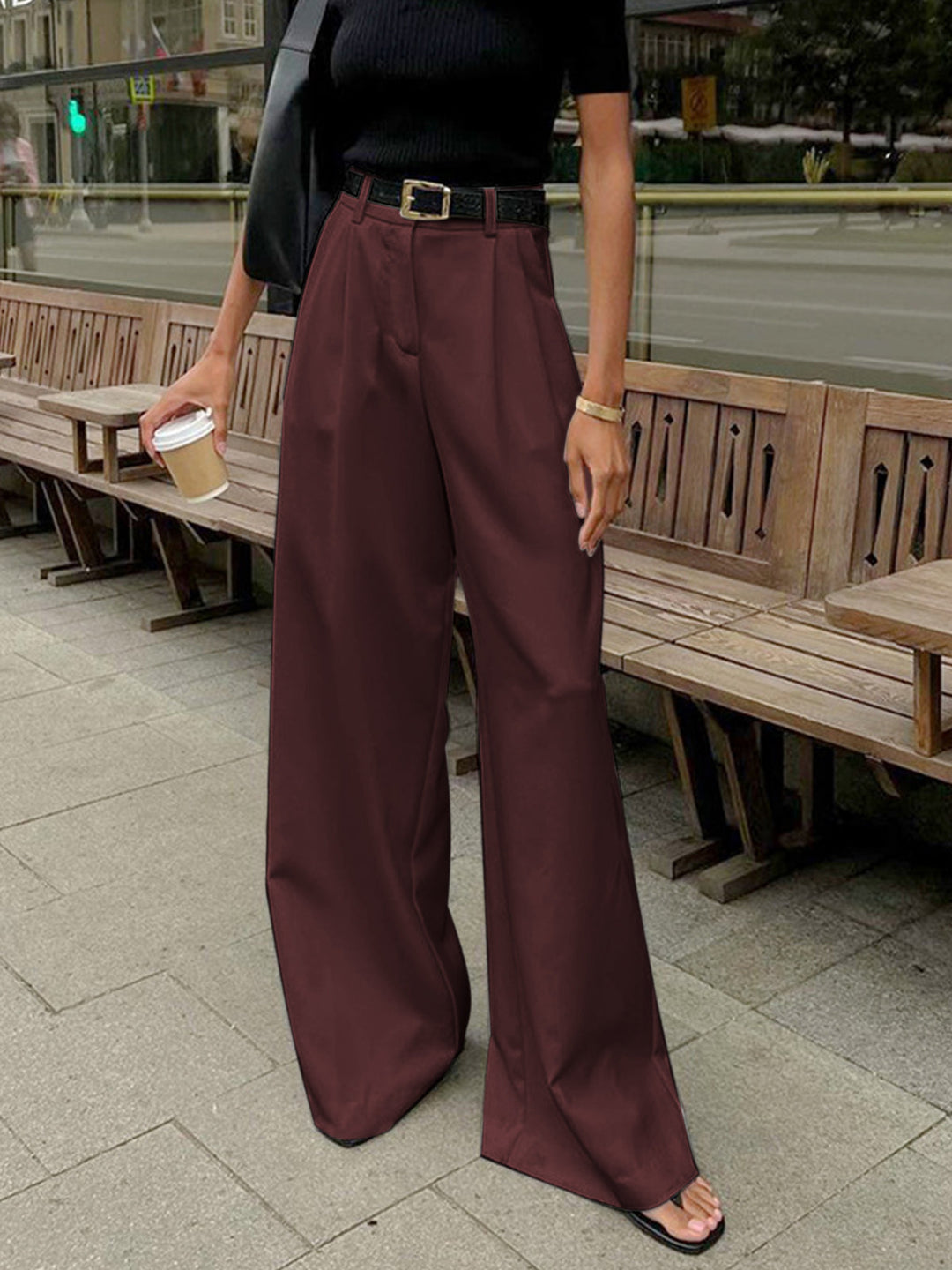 Pantalons larges taille haute pour femmes – Élégants et confortables, sans ceinture