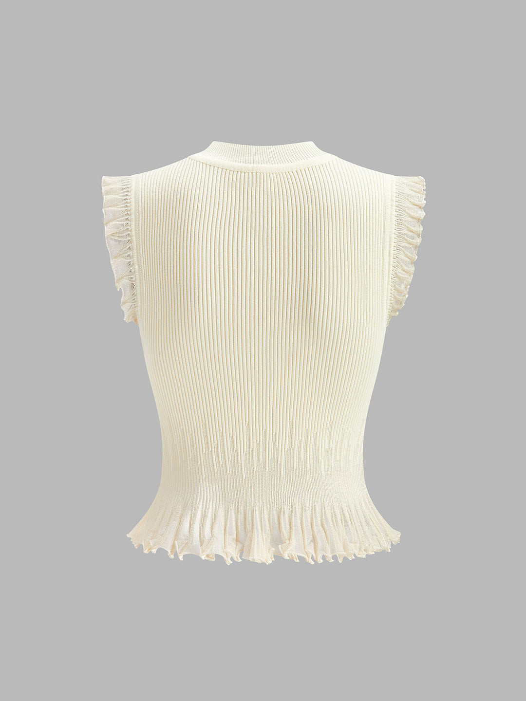 Krótki sweter prążkowany z falbankami – Beżowy – Letni damski top
