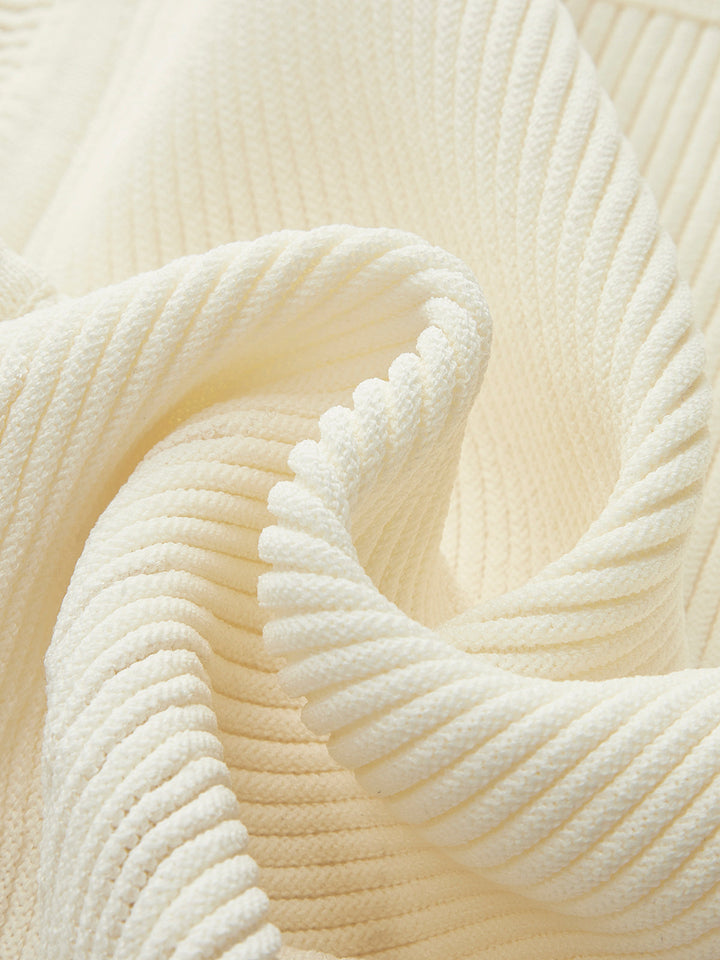 Krótki sweter prążkowany z falbankami – Beżowy – Letni damski top