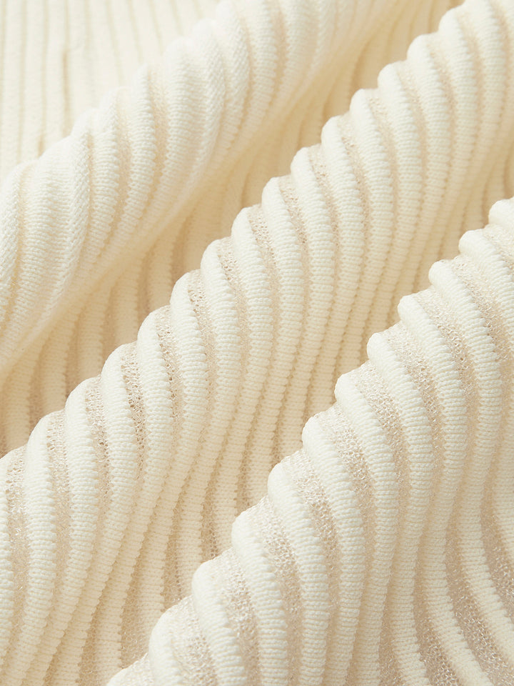 Krótki sweter prążkowany z falbankami – Beżowy – Letni damski top