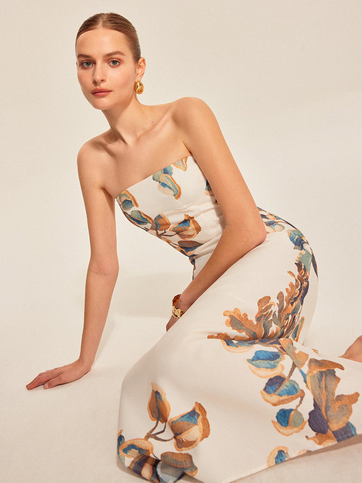 Sukienka maxi z odkrytymi ramionami w kwiatowy wzór – Elegancka sukienka letnia