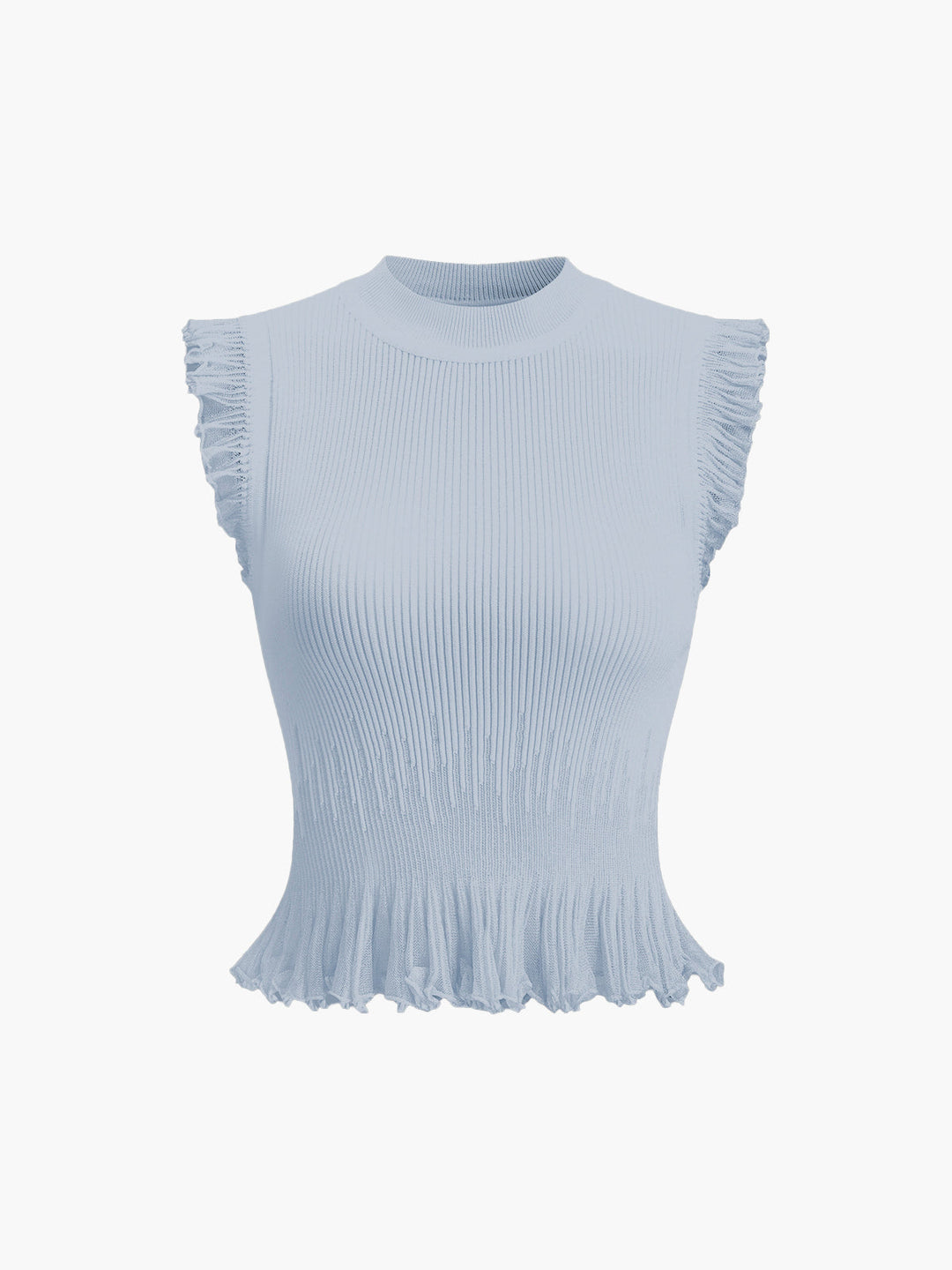 Krótki sweter prążkowany z falbankami – Beżowy – Letni damski top