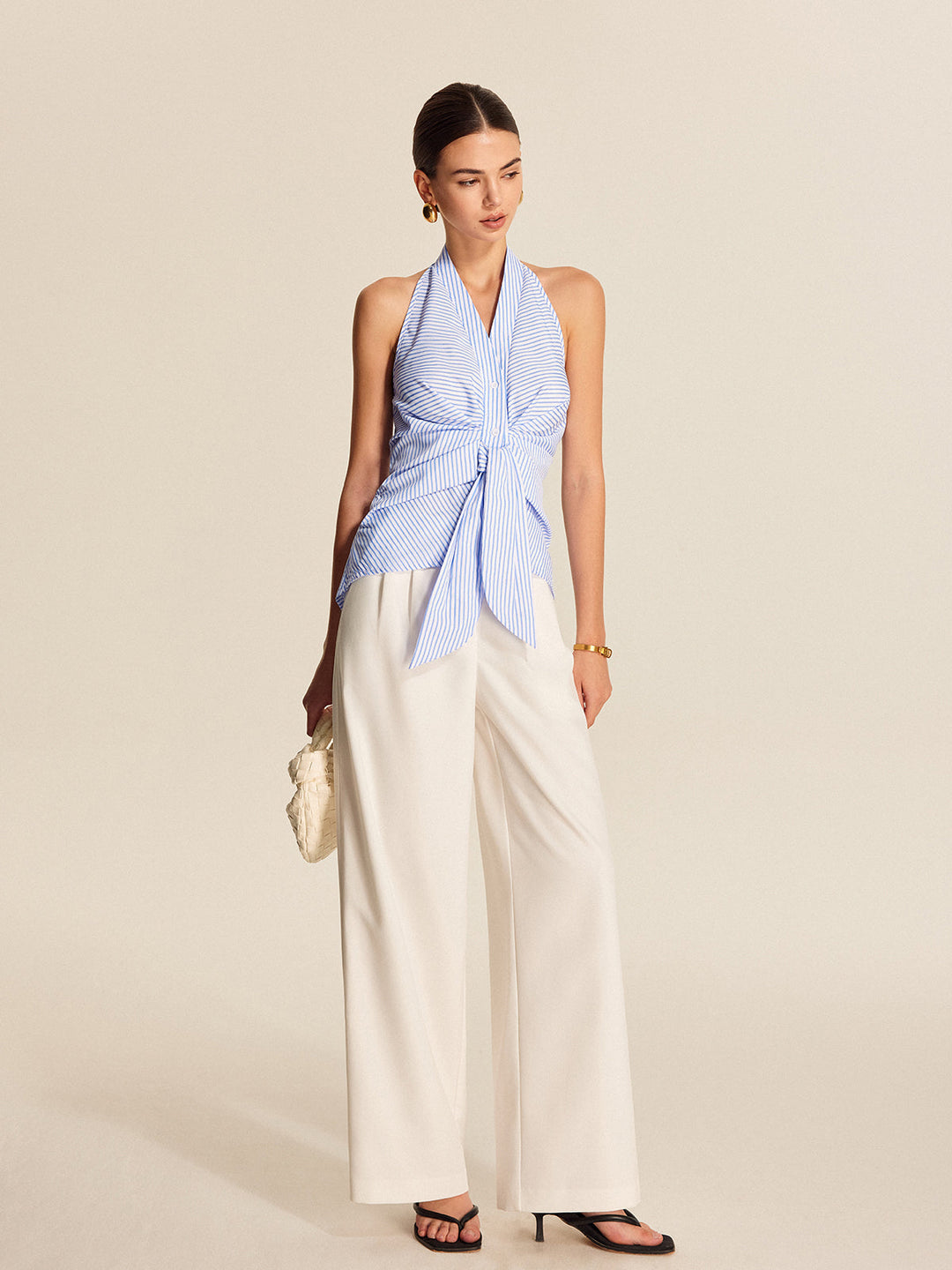 Paski top na szyję damski – letni krótki top z dekoltem w serek