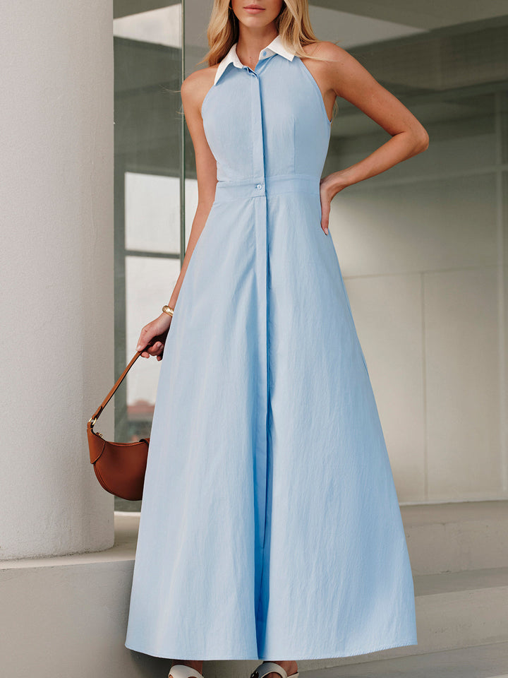 Vestido maxi camisa sin mangas con botones