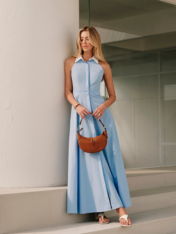 Vestido maxi camisa sin mangas con botones
