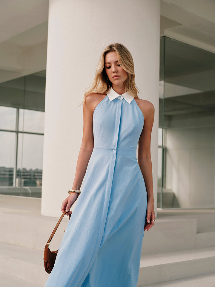 Vestido maxi camisa sin mangas con botones