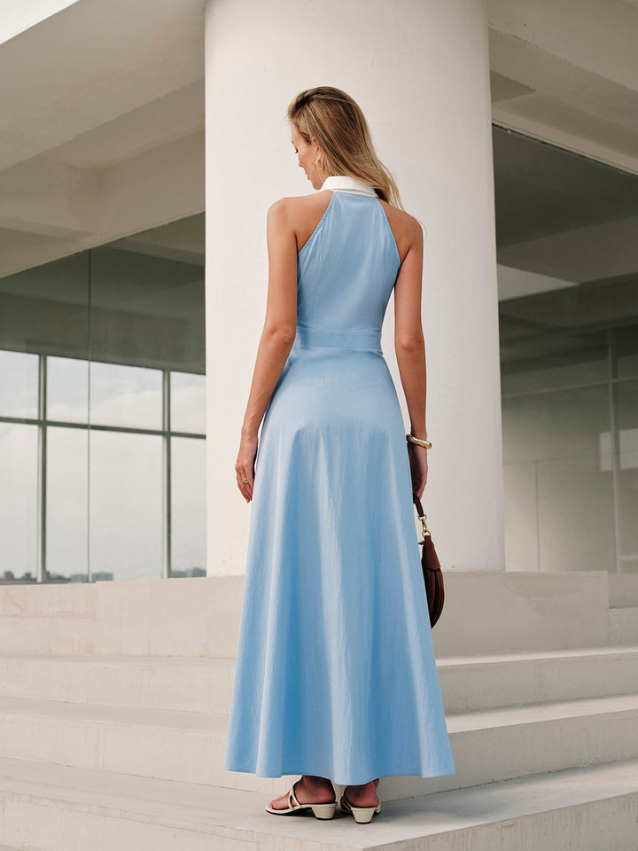 Vestido maxi camisa sin mangas con botones