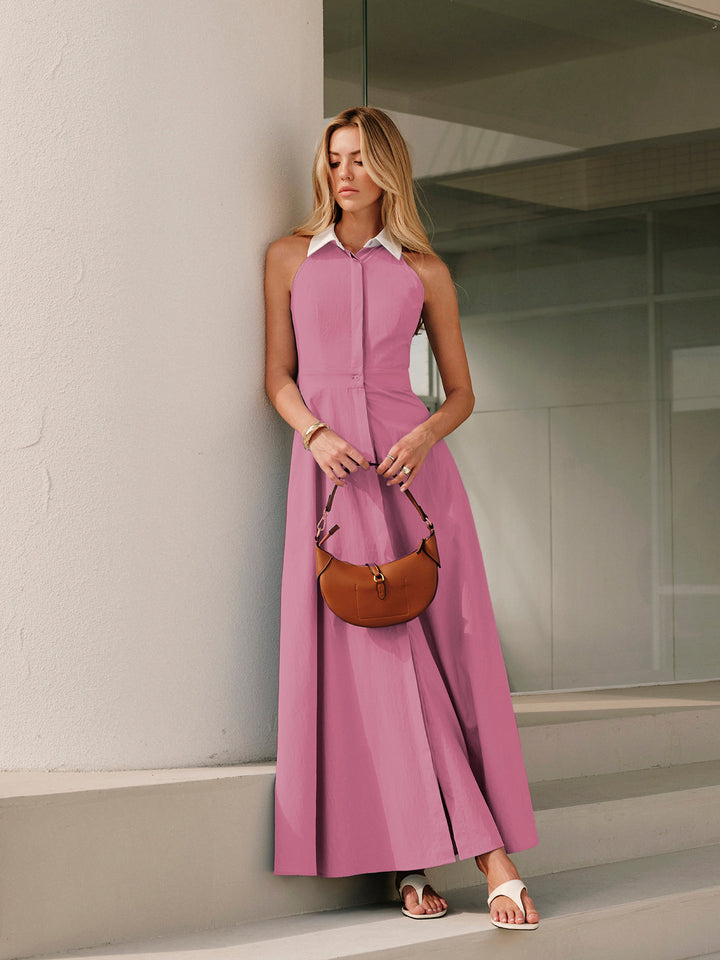 Vestido maxi camisa sin mangas con botones