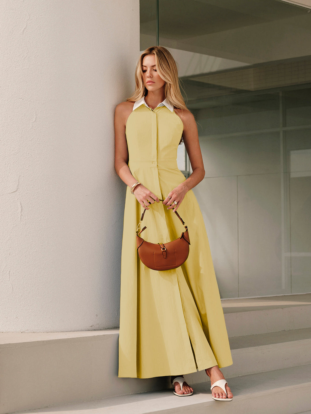 Vestido maxi camisa sin mangas con botones