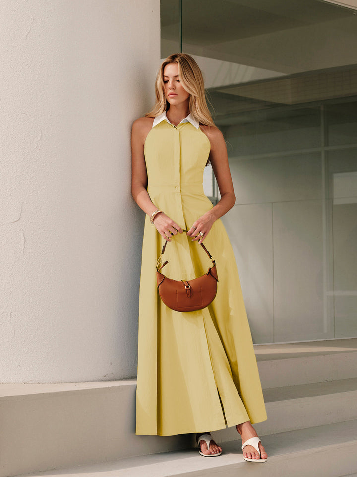 Vestido maxi camisa sin mangas con botones