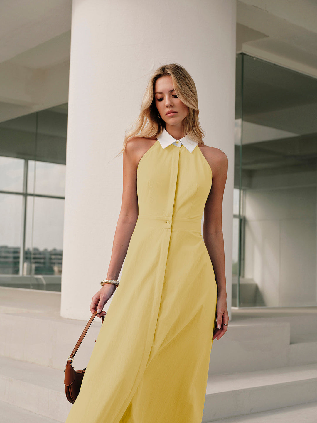Vestido maxi camisa sin mangas con botones