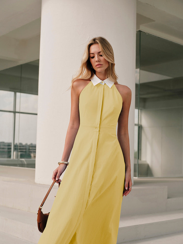 Vestido maxi camisa sin mangas con botones