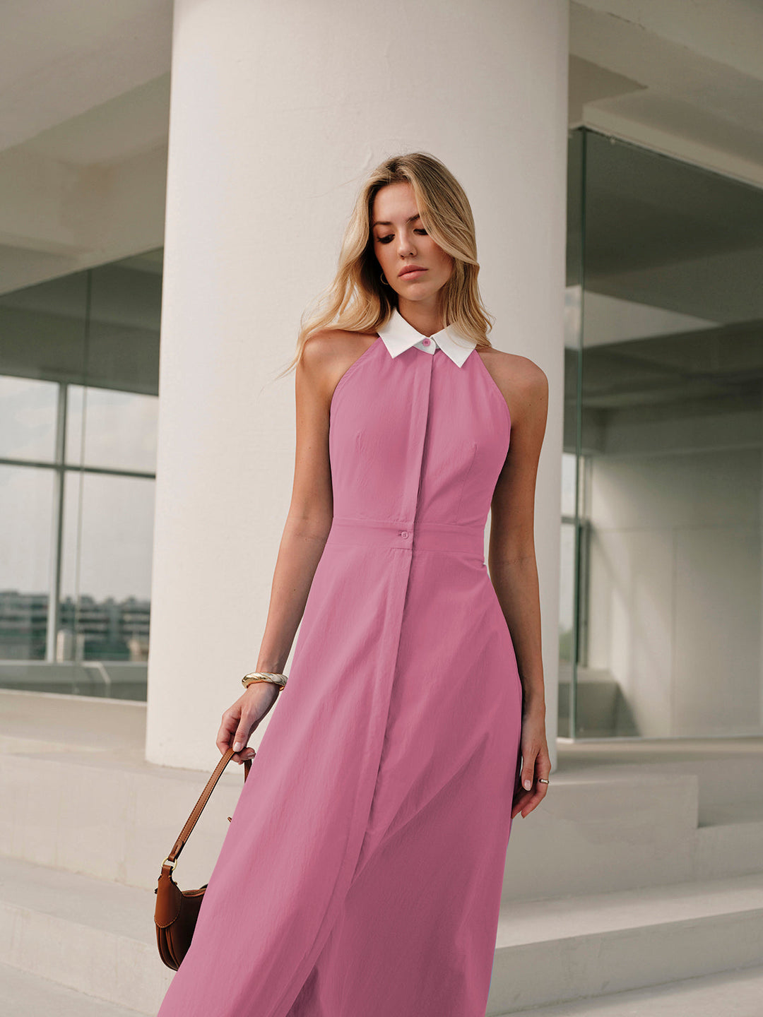 Vestido maxi camisa sin mangas con botones