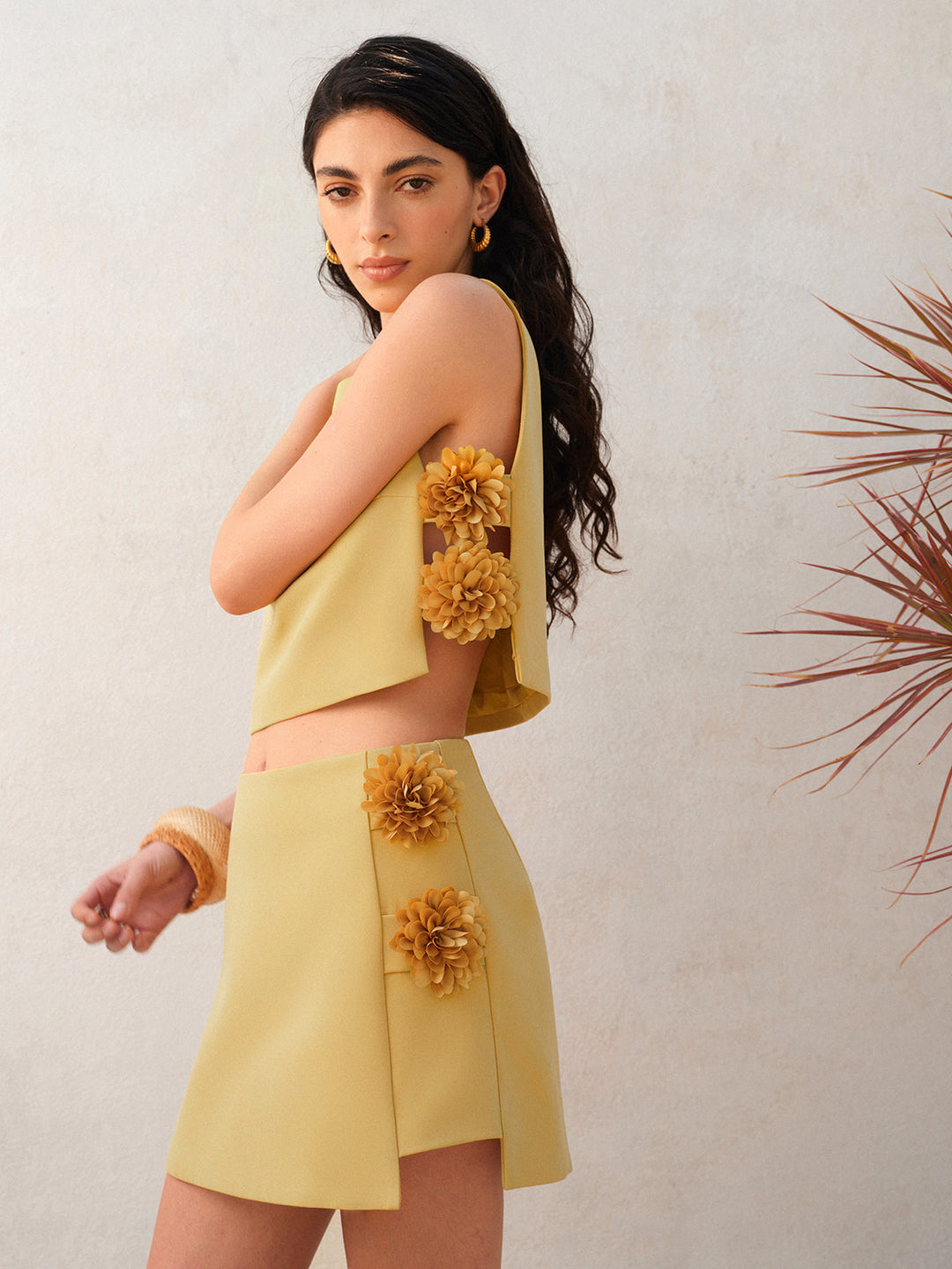 3D-Blumen Rock-Set aus veganem Leder – Sommer Co-Ord Outfit