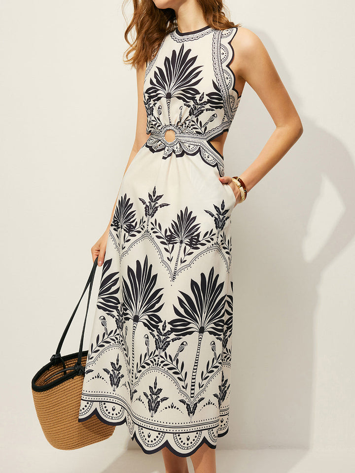 Boho Maxikleid mit Blumenmuster und Cut-Outs – Ärmelloses Sommerkleid