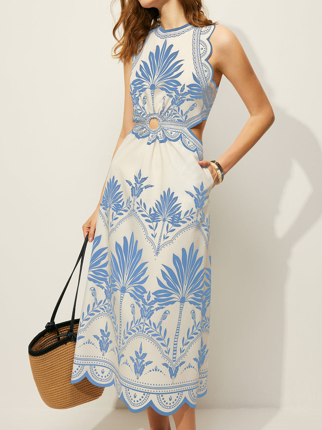 Boho Maxikleid mit Blumenmuster und Cut-Outs – Ärmelloses Sommerkleid
