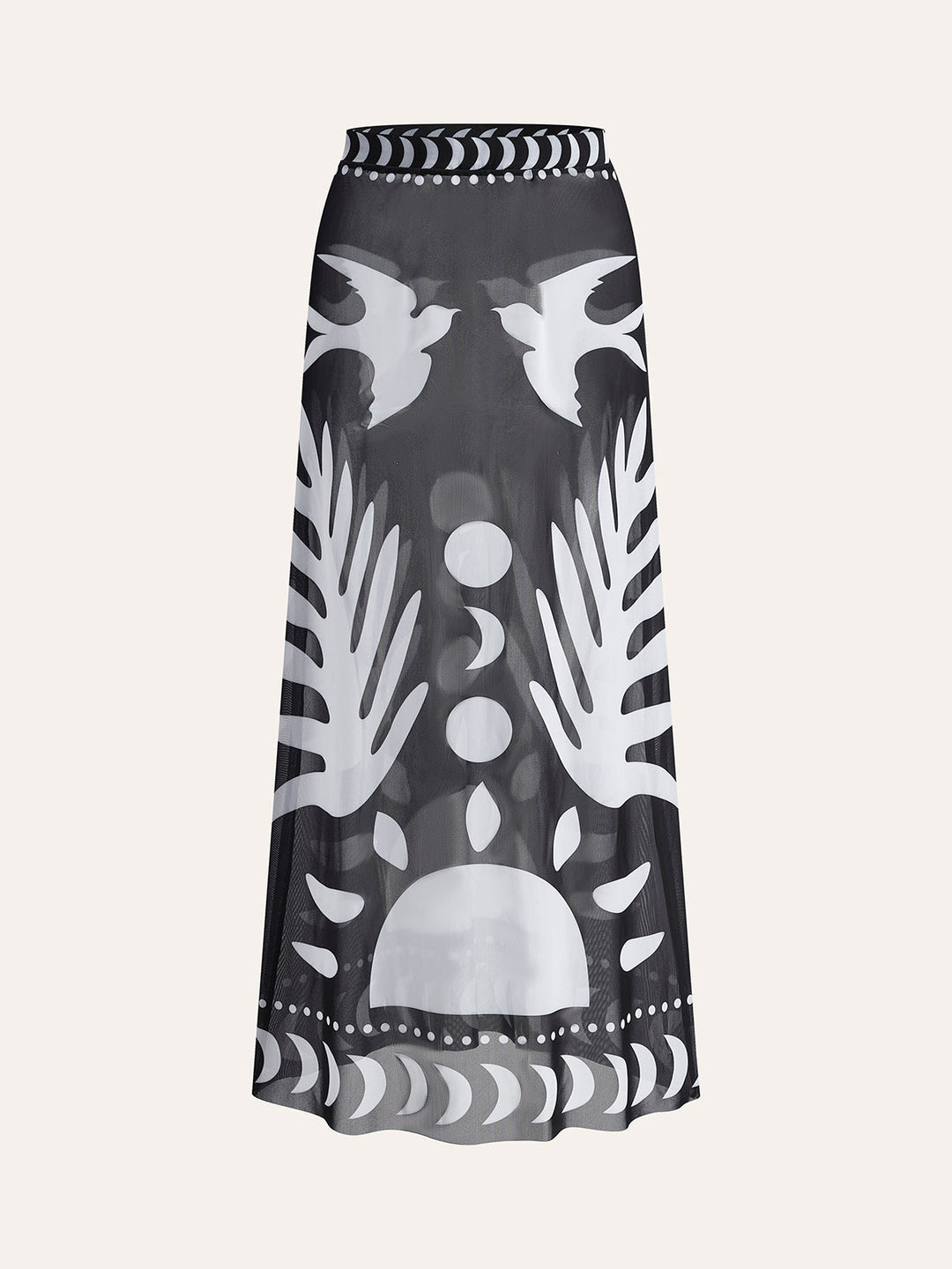 Maxi mesh skirt with bird print – Lightweight beach cover-up