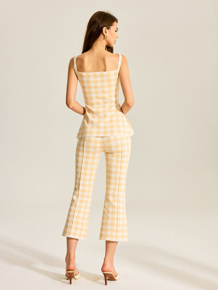 Ensemble en lin à carreaux – Tenue d'été pour femmes