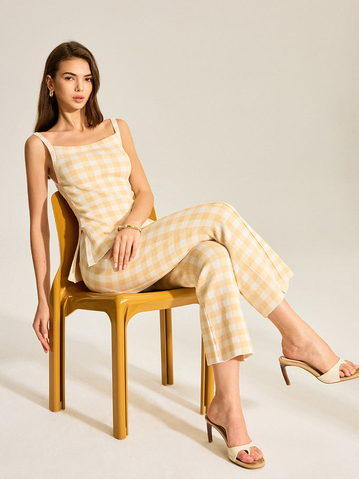 Ensemble en lin à carreaux – Tenue d'été pour femmes