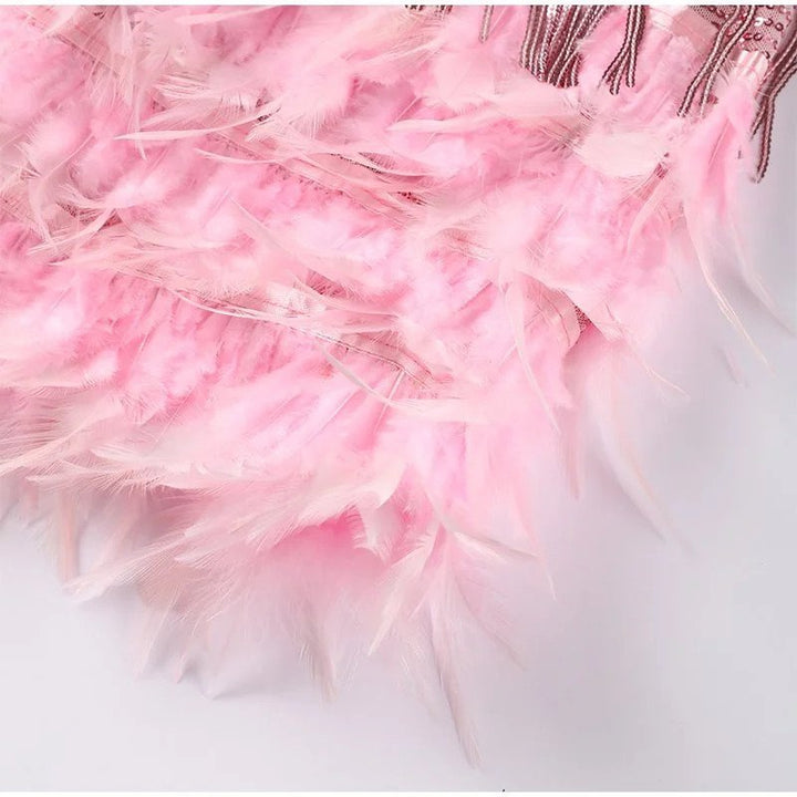 Luxe mini dress with feathers – evening dress for women in white