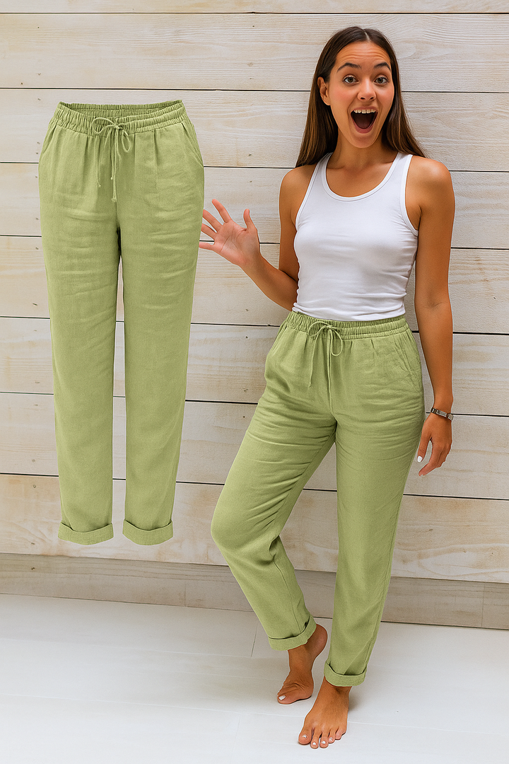 Damen High-Waist Leinenhose – Luftige Sommer Freizeit Hose