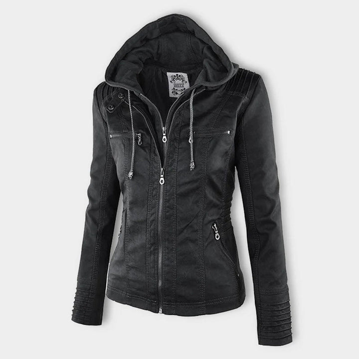 Damen Wetterfeste Lederjacke Mit Kapuze – Wasserdichter Stylischer Mantel