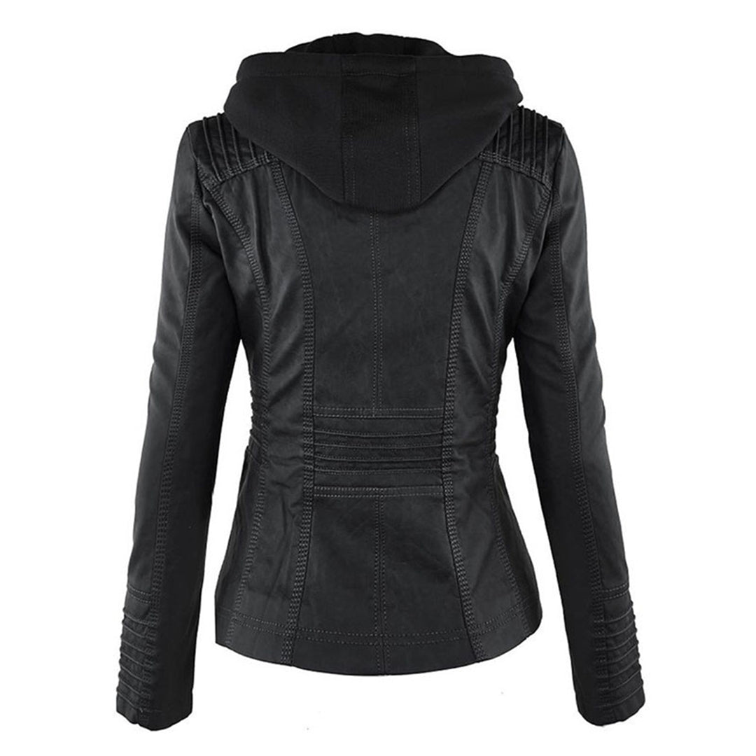 Damen Wetterfeste Lederjacke Mit Kapuze – Wasserdichter Stylischer Mantel