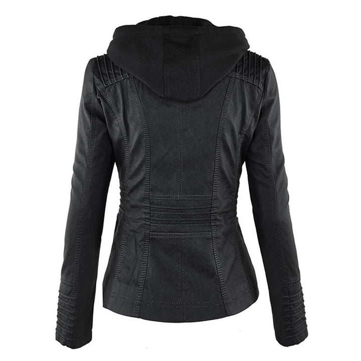 Damen Wetterfeste Lederjacke Mit Kapuze – Wasserdichter Stylischer Mantel