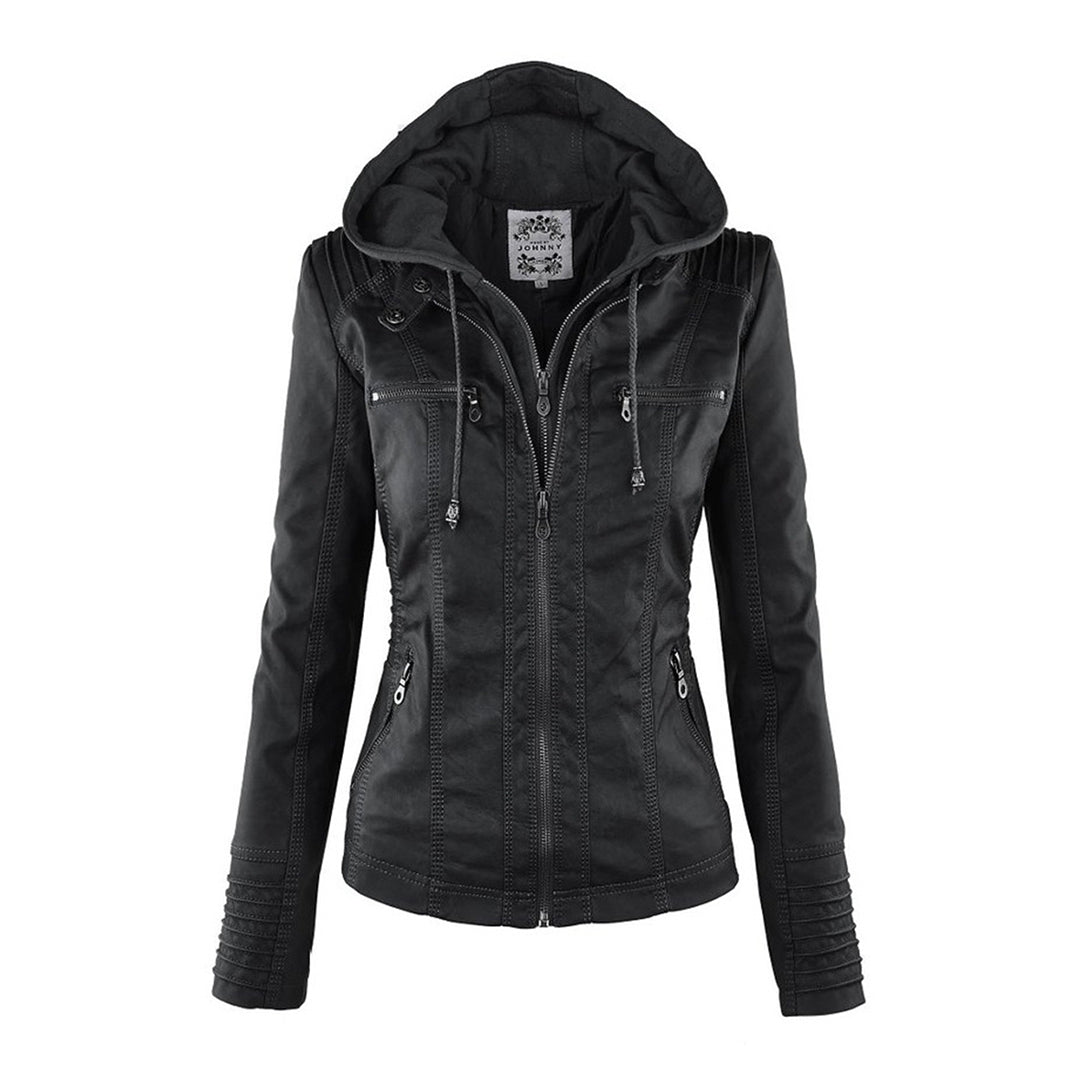 Damen Wetterfeste Lederjacke Mit Kapuze – Wasserdichter Stylischer Mantel