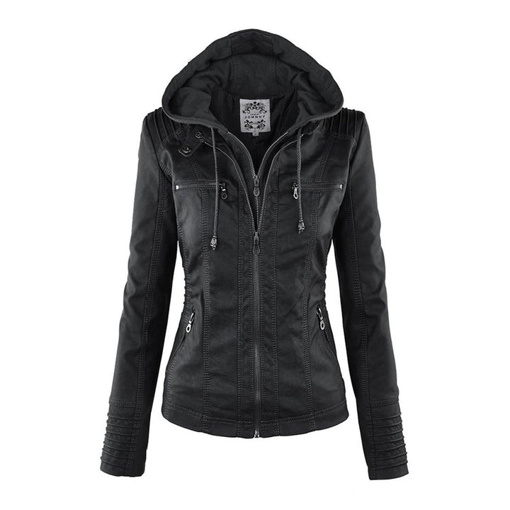 Damen Wetterfeste Lederjacke Mit Kapuze – Wasserdichter Stylischer Mantel