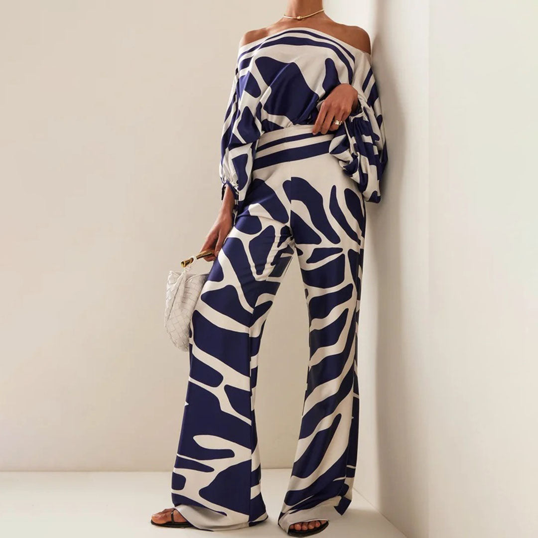 Élégant ensemble en satin pour femmes – Top décolleté et pantalon large