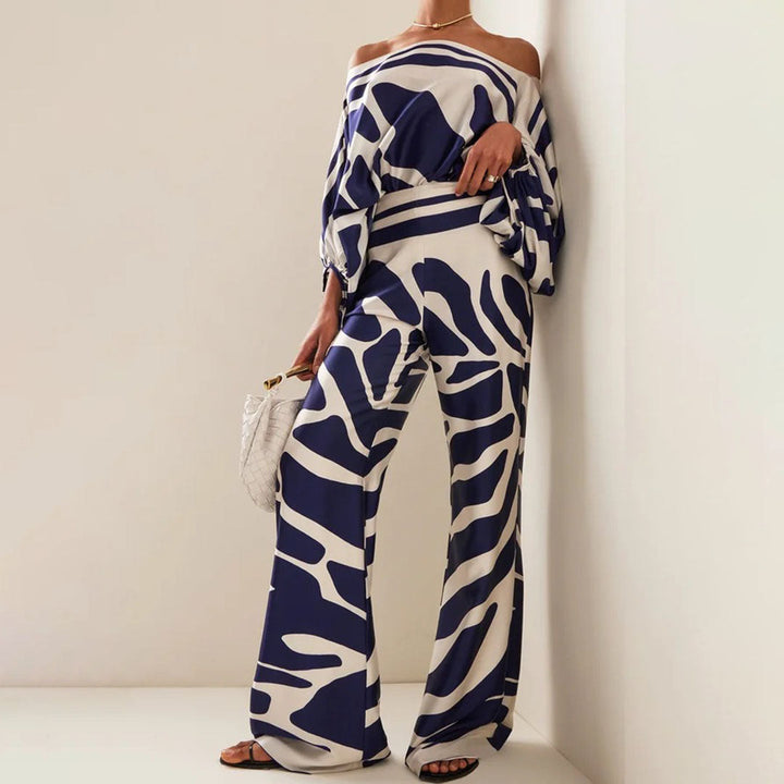 Élégant ensemble en satin pour femmes – Top décolleté et pantalon large