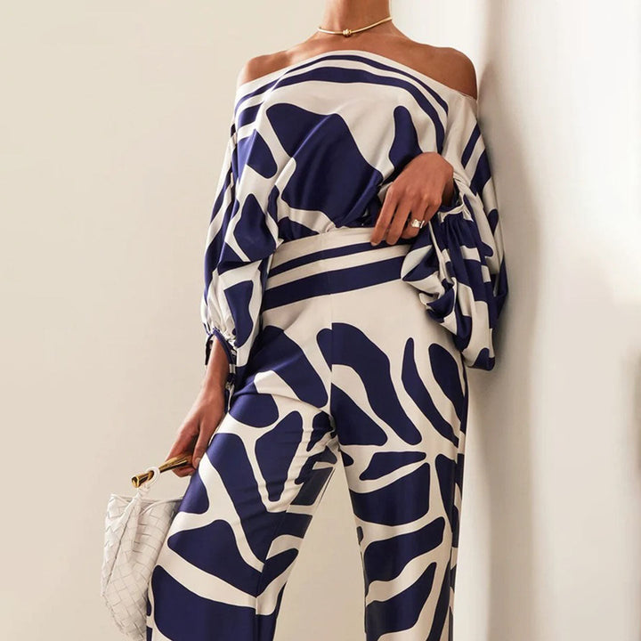 Élégant ensemble en satin pour femmes – Top décolleté et pantalon large