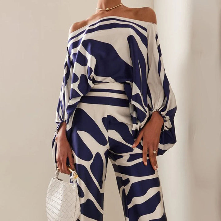 Élégant ensemble en satin pour femmes – Top décolleté et pantalon large